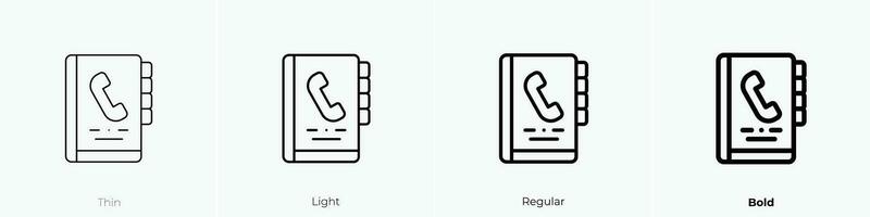 Telefon Buch Symbol. dünn, Licht, regulär und Fett gedruckt Stil Design isoliert auf Weiß Hintergrund vektor