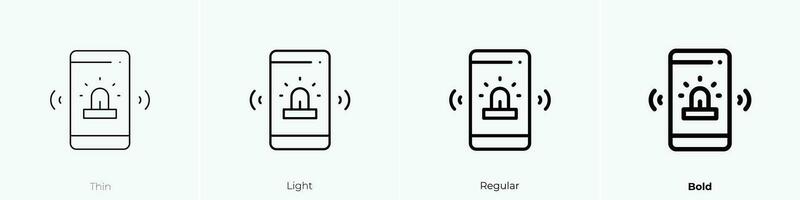 Telefon Alarm Symbol. dünn, Licht, regulär und Fett gedruckt Stil Design isoliert auf Weiß Hintergrund vektor