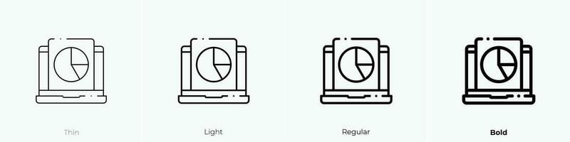 Kuchen Diagramm Symbol. dünn, Licht, regulär und Fett gedruckt Stil Design isoliert auf Weiß Hintergrund vektor