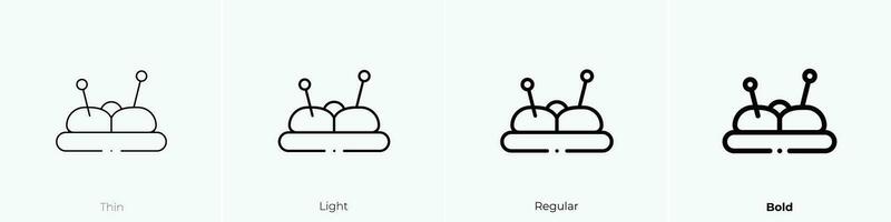 Nadelkissen Symbol. dünn, Licht, regulär und Fett gedruckt Stil Design isoliert auf Weiß Hintergrund vektor