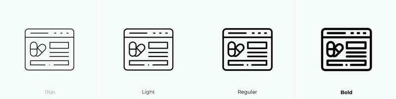 Tabletten Symbol. dünn, Licht, regulär und Fett gedruckt Stil Design isoliert auf Weiß Hintergrund vektor