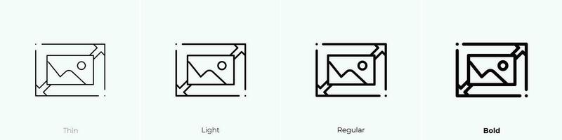 bild storlek ikon. tunn, ljus, regelbunden och djärv stil design isolerat på vit bakgrund vektor