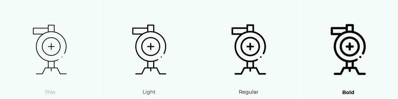 Pitching Maschine Symbol. dünn, Licht, regulär und Fett gedruckt Stil Design isoliert auf Weiß Hintergrund vektor