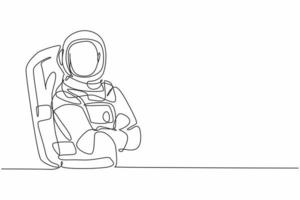 Kontinuierliche eine Linie, die junge männliche Astronauten zeichnet, die den Kreuzarm auf der Brust posieren, bevor sie in den Weltraum gehen. professioneller Job Beruf minimalistisches Konzept. Einzeilige Zeichnung Design Vektorgrafik Illustration vektor