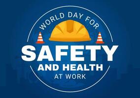 värld dag för säkerhet och hälsa på arbete vektor illustration på april 28 med mekaniker verktyg och konstruktion hjälm i platt tecknad serie bakgrund