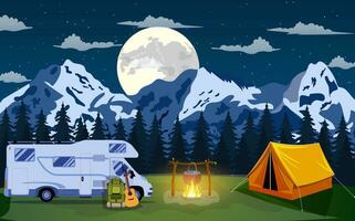 vektor platt illustration camping.