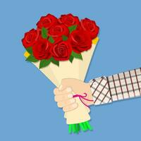 Hand halten Strauß Rose Blumen vektor