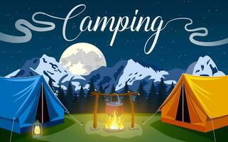 vektor platt illustration camping.