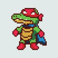 ein Pixel Stil Bild von ein Krokodil tragen ein Superheld Kostüm vektor