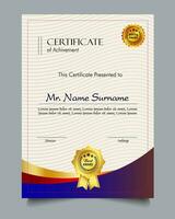 Zertifikat von Leistung Vorlage einstellen mit Gold Abzeichen und Grenze, Anerkennung und Leistung Zertifikat Vorlage Design. elegant Diplom Zertifikat Vorlage vektor