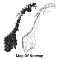 vektor svart Karta av Norge Land med gränser av regioner