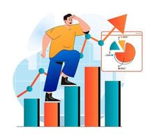 Geschäftswachstumskonzept im modernen flachen Design. Geschäftsmann bewegt sich auf Karriereziele zu, erzielte Erfolge im Unternehmen, entwickelt Projekt, steigert Leistung und Statistik. Vektor-Illustration vektor