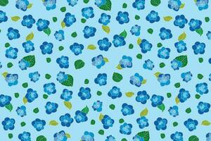 Illustration von das Blau Hortensie Blume mit Blätter auf Licht Blau Hintergrund. vektor