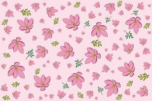 illustration av de rosa blomma med löv på mjuk rosa bakgrund. vektor