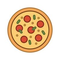 enkel färgad pizza ikon eller logotyp med färgad översikt vektor design. platt stil, tecknad serie illustration ClipArt. mångsidig och vibrerande pizza grafisk för olika kreativ användningar