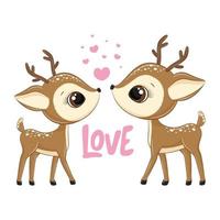 süße kleine Hirsche mit Herzen. glücklicher valentinstag clipart. vektor