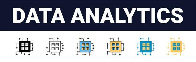 Präzision Einsichten rationalisiert Netz Symbole zum Daten Analyse, Statistiken, und Analytik minimalistisch Umriss, schwarz und Farbe füllen Sammlung im Vektor Illustration. Taschenrechner, Daten, Datenbank,