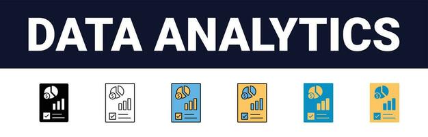 Präzision Einsichten rationalisiert Netz Symbole zum Daten Analyse, Statistiken, und Analytik minimalistisch Umriss, schwarz und Farbe füllen Sammlung im Vektor Illustration. Taschenrechner, Daten, Datenbank,