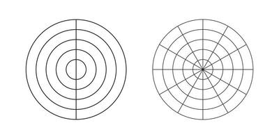 Rad von Leben Vorlage. einstellen von einfach Coaching Werkzeug zum visualisieren alle Bereiche von Leben. Polar- Gitter von 2, 12 Segmente und 4 konzentrisch Kreise. Leerzeichen Polar- Graph Papier. Diagramm von Leben Stil Gleichgewicht. vektor