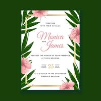 Tropisk blomma akvarell bröllop inbjudningskort vektor