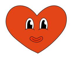 Herz rot Lächeln Charakter zum Valentinstag Tag. Maskottchen im groovig und y2k Stil. Vektor Karikatur Illustration.