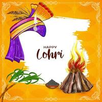skön Lycklig lohri indisk festival hälsning kort vektor