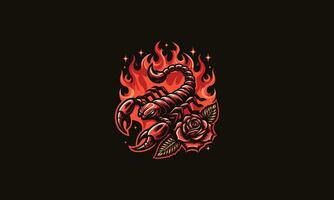 Skorpion und rot Rose und Flammen Vektor Design