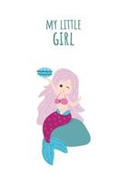 Poster, Grußkarte mit süßer kleiner Meerjungfrau. Vektor, Cartoon-Stil. vektor