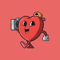 Herz Charakter Gehen mit ein Boombox Vektor Illustration. Liebe, Herz, Musik- Design Konzept.