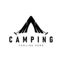 enkel vektor utomhus- camping logotyp, vild äventyr mall med gammal årgång stil