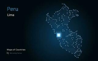 peru Karta med en huvudstad av lima visad i en mikrochip mönster. e-förvaltning. tsmc. värld länder vektor Kartor. mikrochip serier