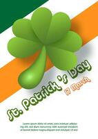 Riese Kleeblatt Pflanze auf das Name von Veranstaltung mit irisch Flagge Farben und Weiß Hintergrund. vektor