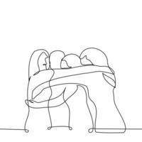 Quartett von Frauen umarmen zusammen - - einer Linie Kunst Vektor. das Konzept weiblich Solidarität, Zusammenarbeit, weiblich Freundschaft, Freundinnen vektor