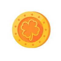 Gold Münze mit vier Blatt Kleeblatt Symbol Amulett zum gut Glück im investieren vektor