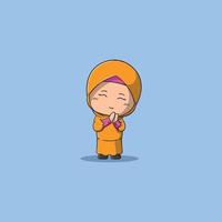 Mädchen Thanksgiving Muslim eine Religion Vektor Icon Illustration mit muslimischem Kleid