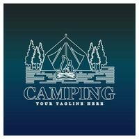 tall träd och camping tält texturerad logotyp design vektor