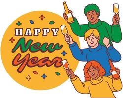 Lycklig ny år grupp av människor fira med champagne glasögon och och har roligt vektor