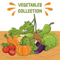 Gemüse Sammlung Illustration Vektor einstellen im hölzern Tabelle