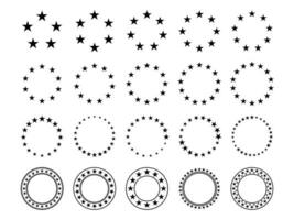 stjärna cirkel. runda ramar med stjärnor för bricka, emblem och täta. cirkulär betyg ikoner med fave fem spetsig silhuett stjärna, tilldela vektor tecken uppsättning