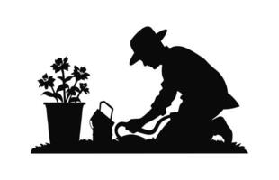 ein Gartenarbeit Silhouette, ein Gärtner schwarz Vektor isoliert auf ein Weiß Hintergrund