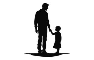 ein Silhouette von Papa mit Sohn schwarz Vektor isoliert auf ein Weiß Hintergrund