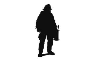 ein Feuerwehrmann schwarz Silhouette Vektor isoliert auf ein Weiß Hintergrund