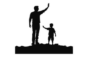 ein Silhouette von Papa mit Sohn schwarz Vektor isoliert auf ein Weiß Hintergrund