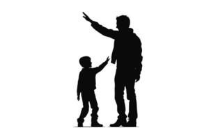 ein Silhouette von Papa mit Sohn schwarz Vektor isoliert auf ein Weiß Hintergrund