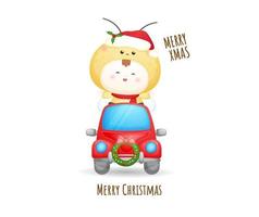 söt baby jultomten i röd bil för god jul illustration premium vektor