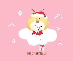 söt baby jultomten på molnet för god jul illustration premium vektor