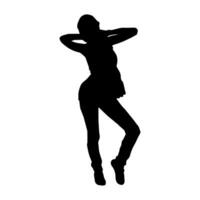 silhuett av en kvinna dansare i verkan utgör. silhuett av en smal kvinna i dans utgör. vektor