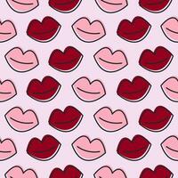 sömlös mönster med röd och rosa mun på rosa bakgrund vektor