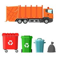 Müll LKW und vier Varianten von Müllcontainer vektor