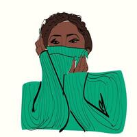 afrikansk flicka med grön pulover på vilket sätt skydda från covid vektor